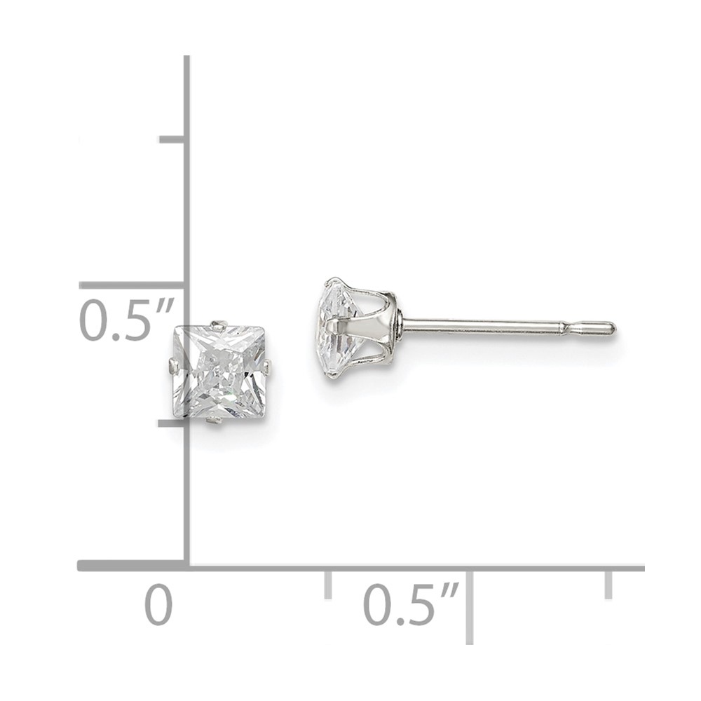 Sterling Silver 4mm Square Snap Set CZ Stud Earrings (QE7500)