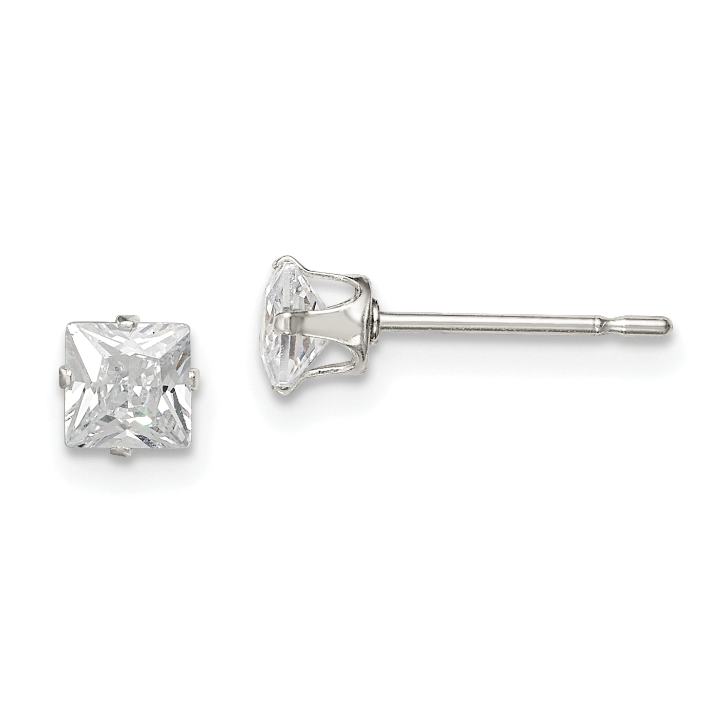 Sterling Silver 4mm Square Snap Set CZ Stud Earrings (QE7500)