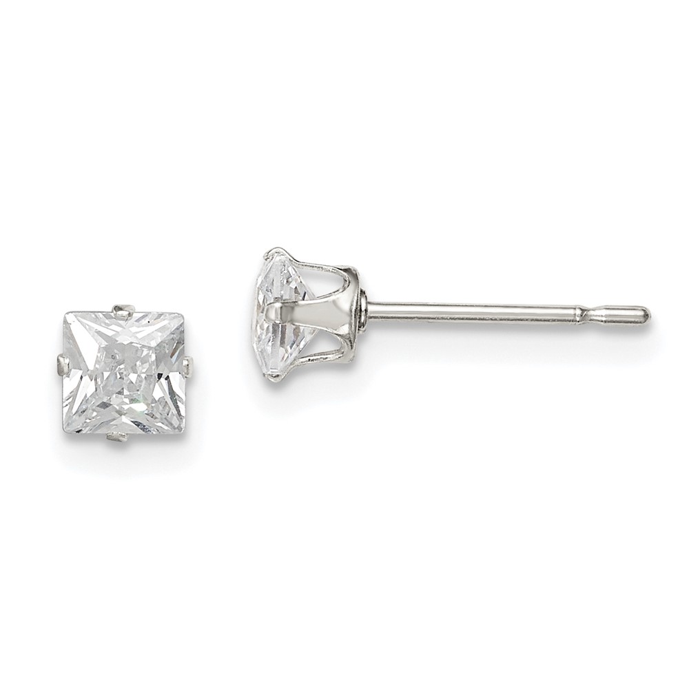Sterling Silver 4mm Square Snap Set CZ Stud Earrings (QE7500)