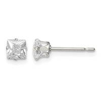 Sterling Silver 4mm Square Snap Set CZ Stud Earrings view 1