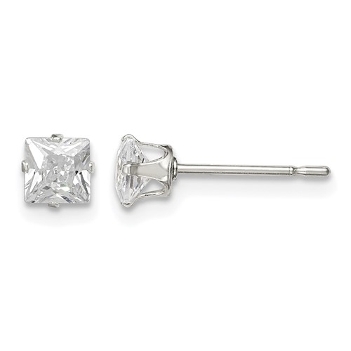 Sterling Silver 4mm Square Snap Set CZ Stud Earrings