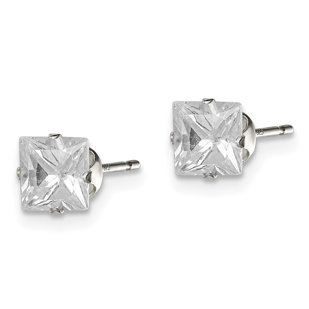Sterling Silver 5mm Square Snap Set CZ Stud Earrings (QE7501)