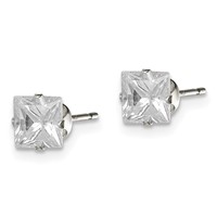 Sterling Silver 5mm Square Snap Set CZ Stud Earrings view 2