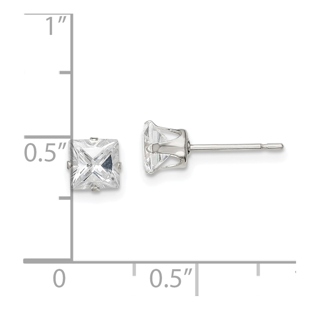 Sterling Silver 5mm Square Snap Set CZ Stud Earrings (QE7501)