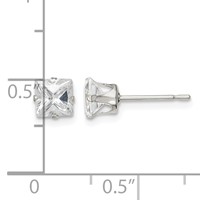 Sterling Silver 5mm Square Snap Set CZ Stud Earrings view 4