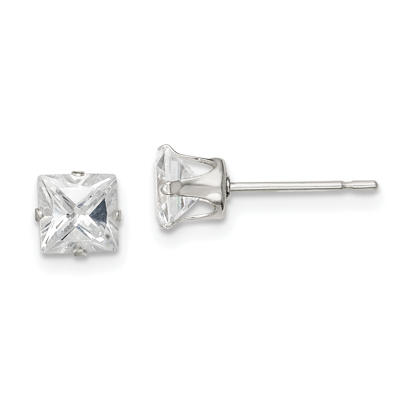 Sterling Silver 5mm Square Snap Set CZ Stud Earrings (QE7501)