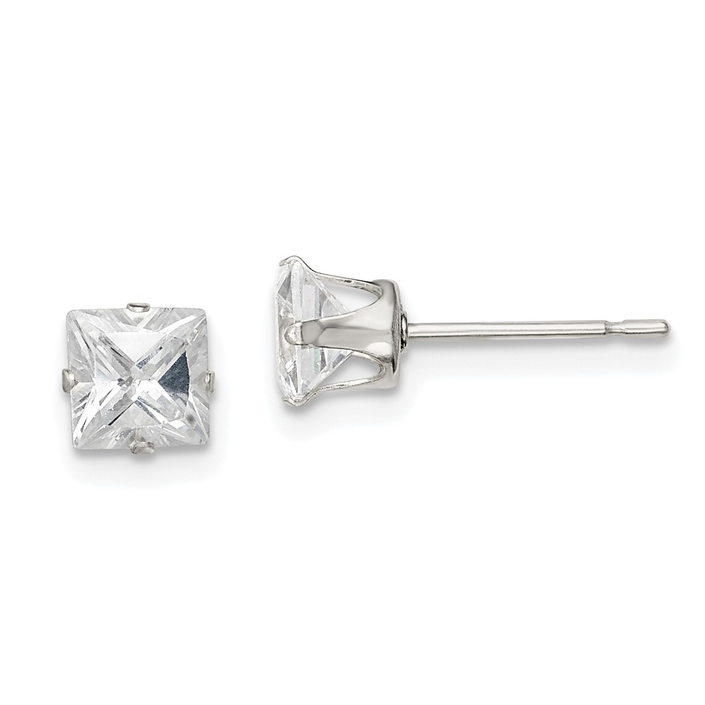 Sterling Silver 5mm Square Snap Set CZ Stud Earrings (QE7501)