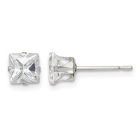 Sterling Silver 5mm Square Snap Set CZ Stud Earrings view 1