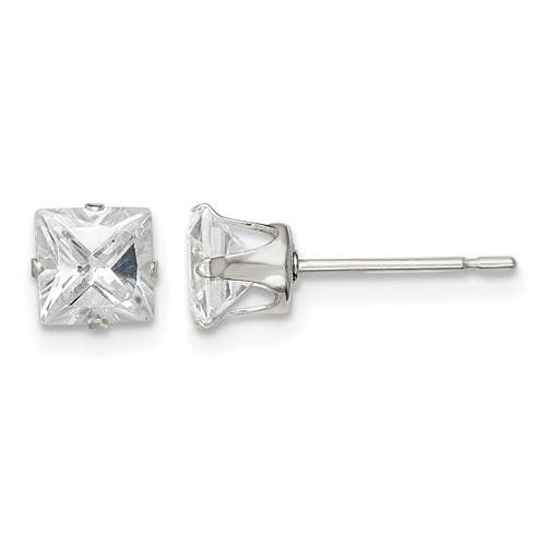 Sterling Silver 5mm Square Snap Set CZ Stud Earrings