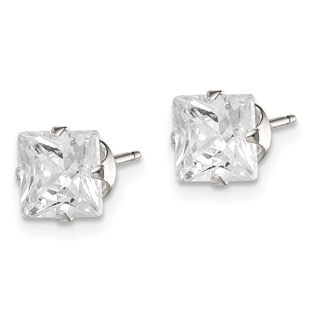 Sterling Silver 6mm Square Snap Set CZ Stud Earrings (QE7502)