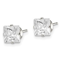 Sterling Silver 6mm Square Snap Set CZ Stud Earrings view 2