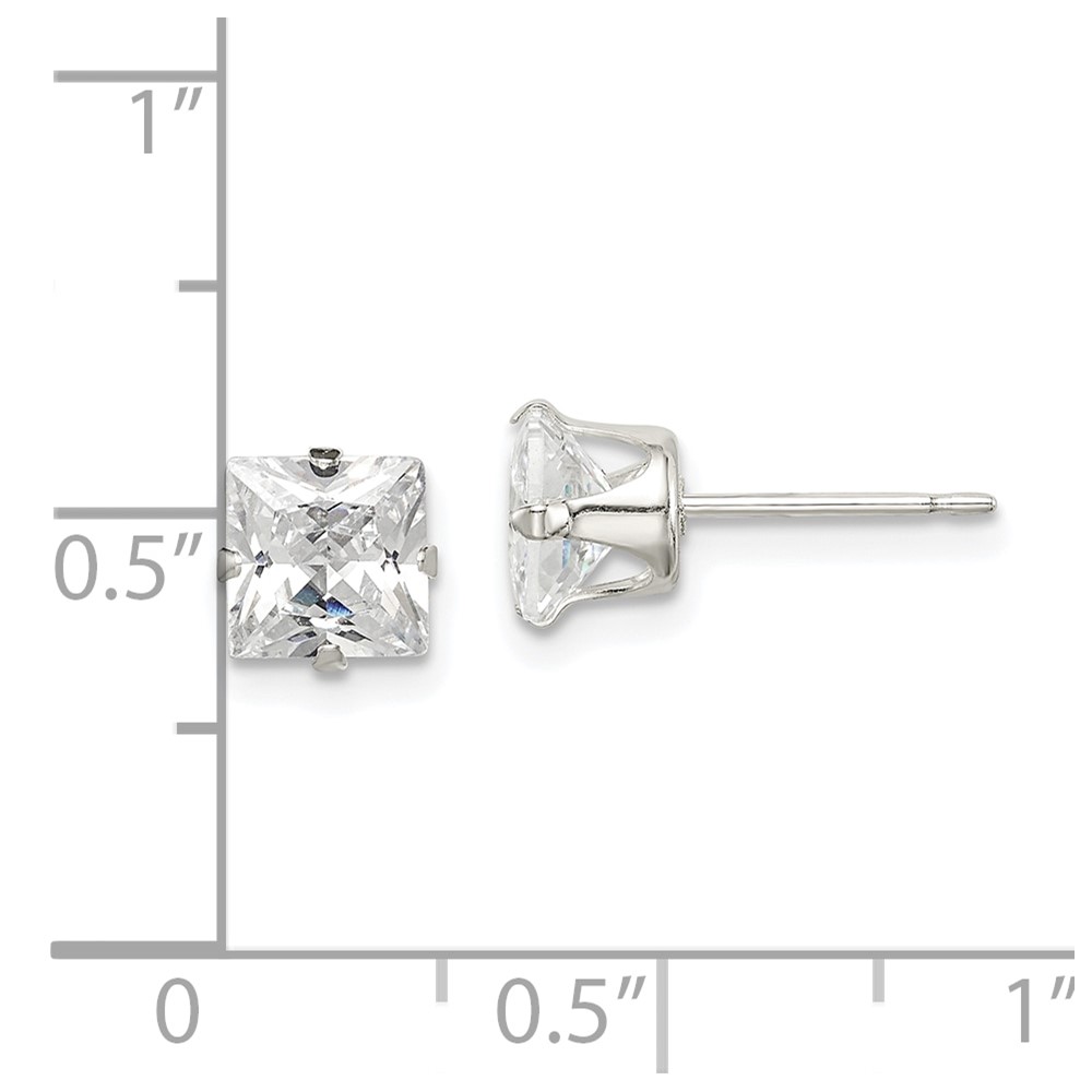 Sterling Silver 6mm Square Snap Set CZ Stud Earrings (QE7502)
