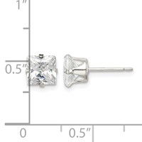 Sterling Silver 6mm Square Snap Set CZ Stud Earrings view 4