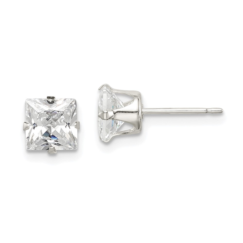 Sterling Silver 6mm Square Snap Set CZ Stud Earrings (QE7502)