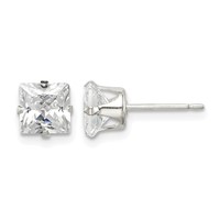 Sterling Silver 6mm Square Snap Set CZ Stud Earrings view 1