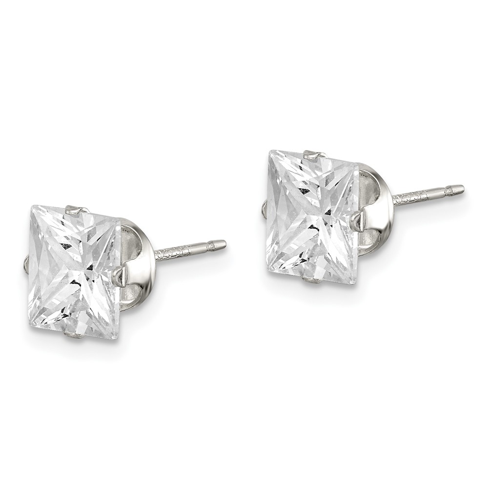 Sterling Silver 7mm Square Snap Set CZ Stud Earrings (QE7503)