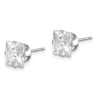 Sterling Silver 7mm Square Snap Set CZ Stud Earrings view 2