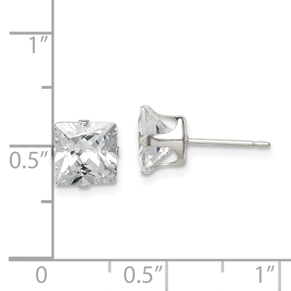Sterling Silver 7mm Square Snap Set CZ Stud Earrings (QE7503)