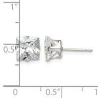 Sterling Silver 7mm Square Snap Set CZ Stud Earrings view 4