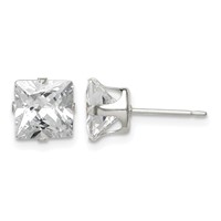 Sterling Silver 7mm Square Snap Set CZ Stud Earrings view 1