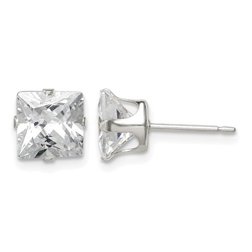 Sterling Silver 7mm Square Snap Set CZ Stud Earrings