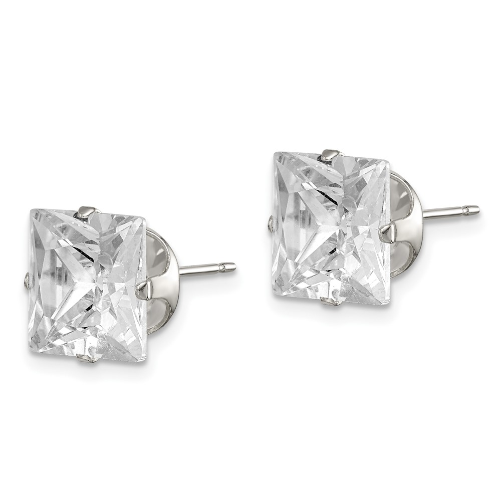 Sterling Silver 9mm Square Snap Set CZ Stud Earrings (QE7505)