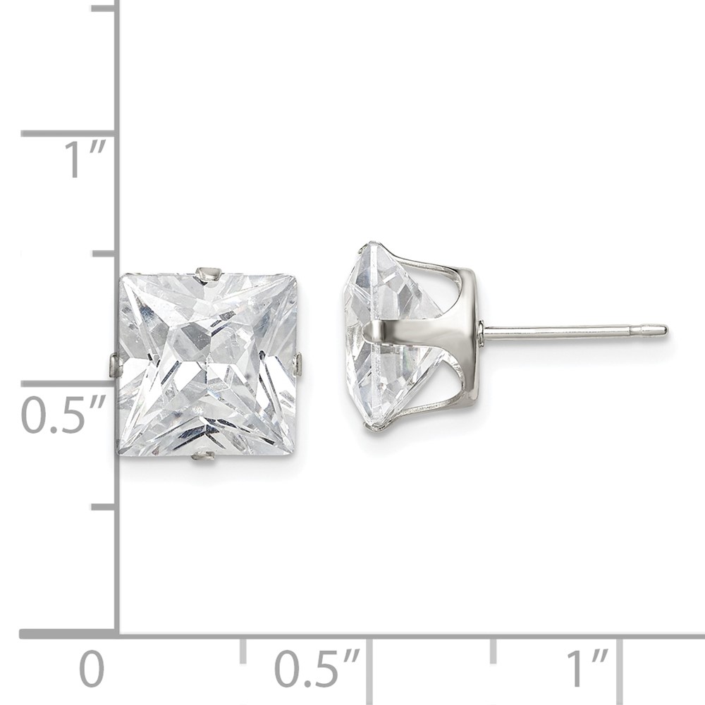 Sterling Silver 9mm Square Snap Set CZ Stud Earrings (QE7505)