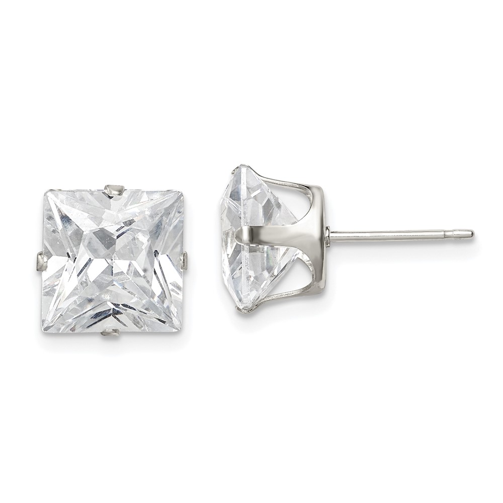 Sterling Silver 9mm Square Snap Set CZ Stud Earrings (QE7505)