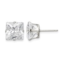 Sterling Silver 9mm Square Snap Set CZ Stud Earrings view 1