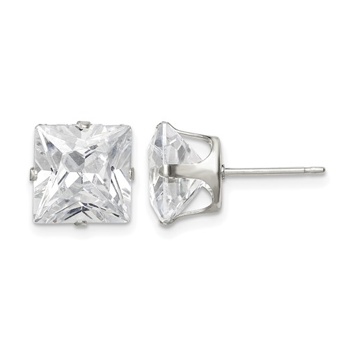 Sterling Silver 9mm Square Snap Set CZ Stud Earrings