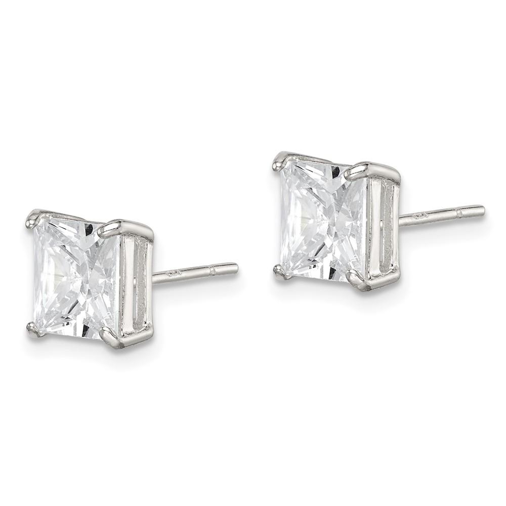 Sterling Silver 7mm Square CZ Basket Set Stud Earrings (QE7507)
