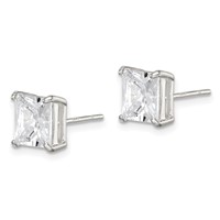 Sterling Silver 7mm Square CZ Basket Set Stud Earrings view 2