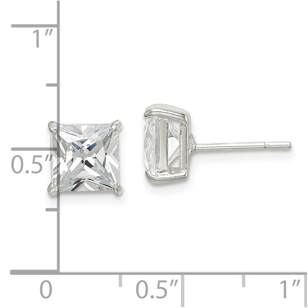 Sterling Silver 7mm Square CZ Basket Set Stud Earrings (QE7507)