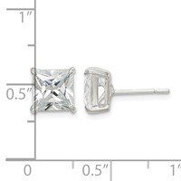Sterling Silver 7mm Square CZ Basket Set Stud Earrings view 4