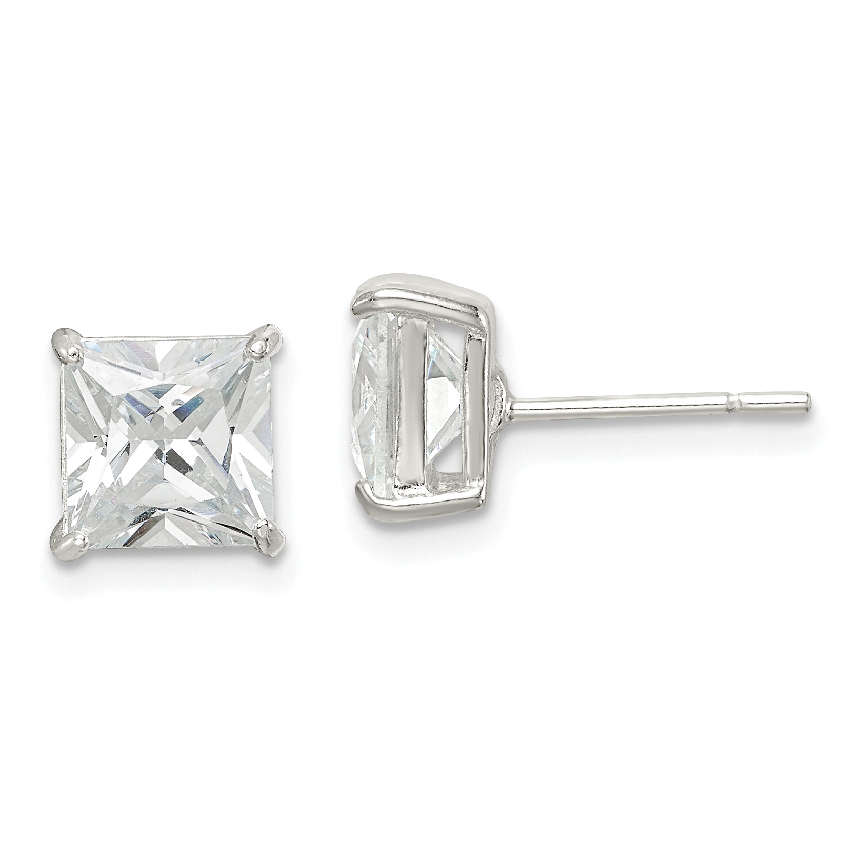 Sterling Silver 7mm Square CZ Basket Set Stud Earrings (QE7507)