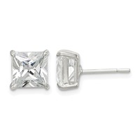 Sterling Silver 7mm Square CZ Basket Set Stud Earrings view 1