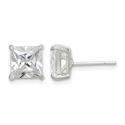 Sterling Silver 7mm Square CZ Basket Set Stud Earrings