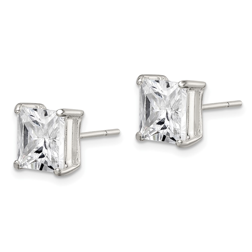 Sterling Silver 8mm Square CZ Basket Set Stud Earrings (QE7508)