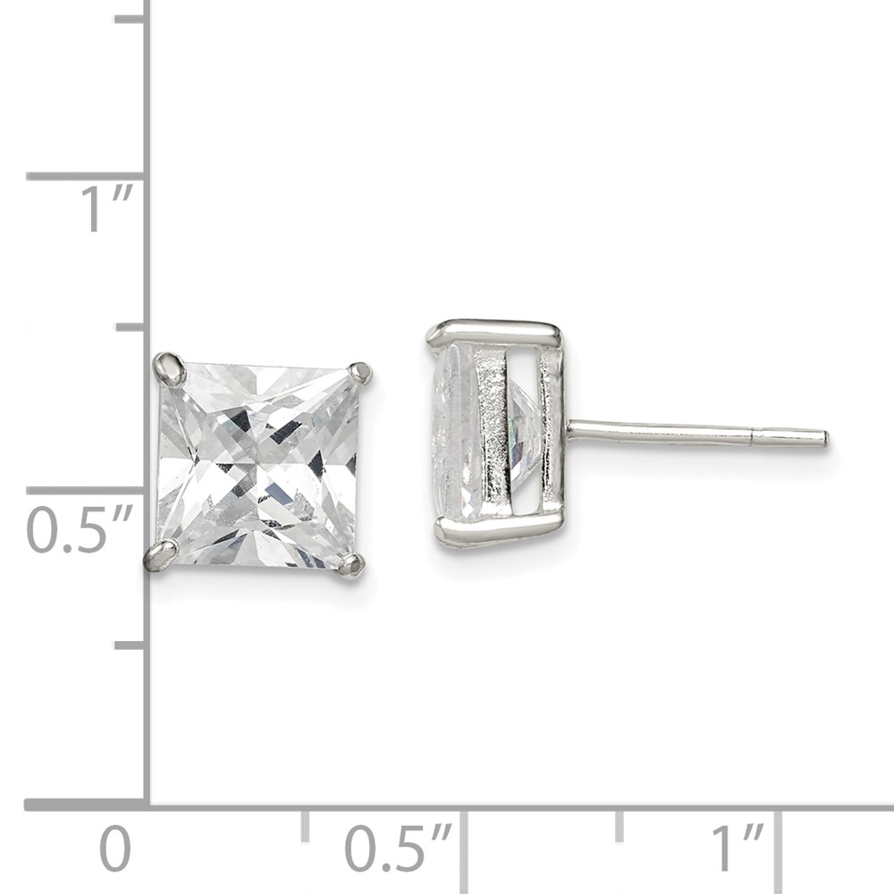 Sterling Silver 8mm Square CZ Basket Set Stud Earrings (QE7508)