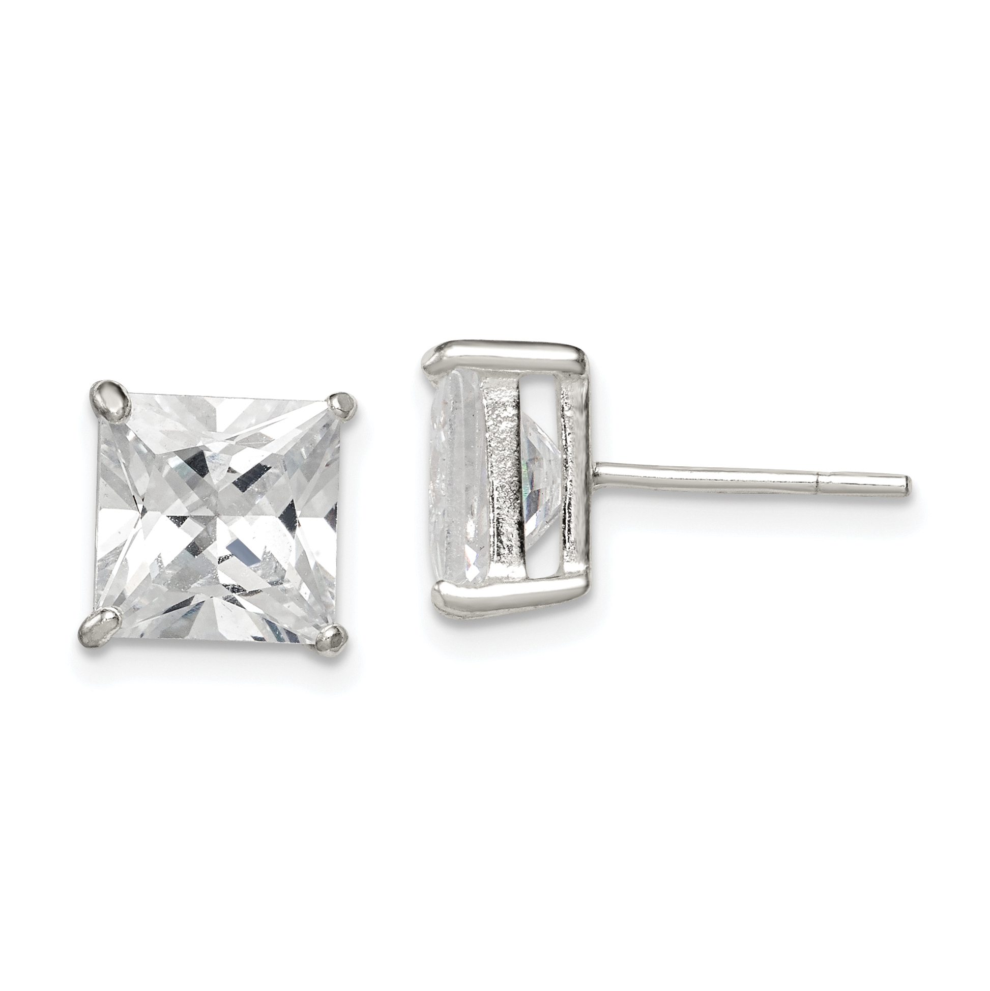 Sterling Silver 8mm Square CZ Basket Set Stud Earrings (QE7508)