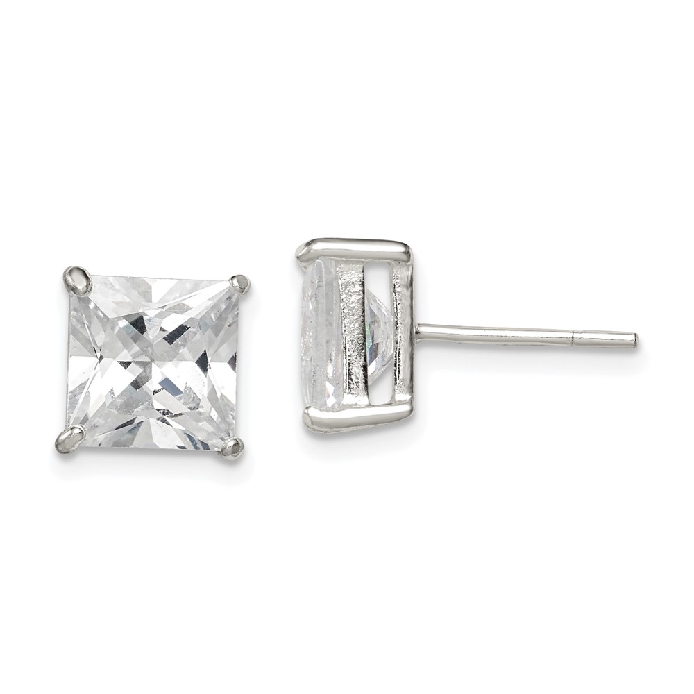 Sterling Silver 8mm Square CZ Basket Set Stud Earrings (QE7508)