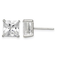 Sterling Silver 8mm Square CZ Basket Set Stud Earrings view 1