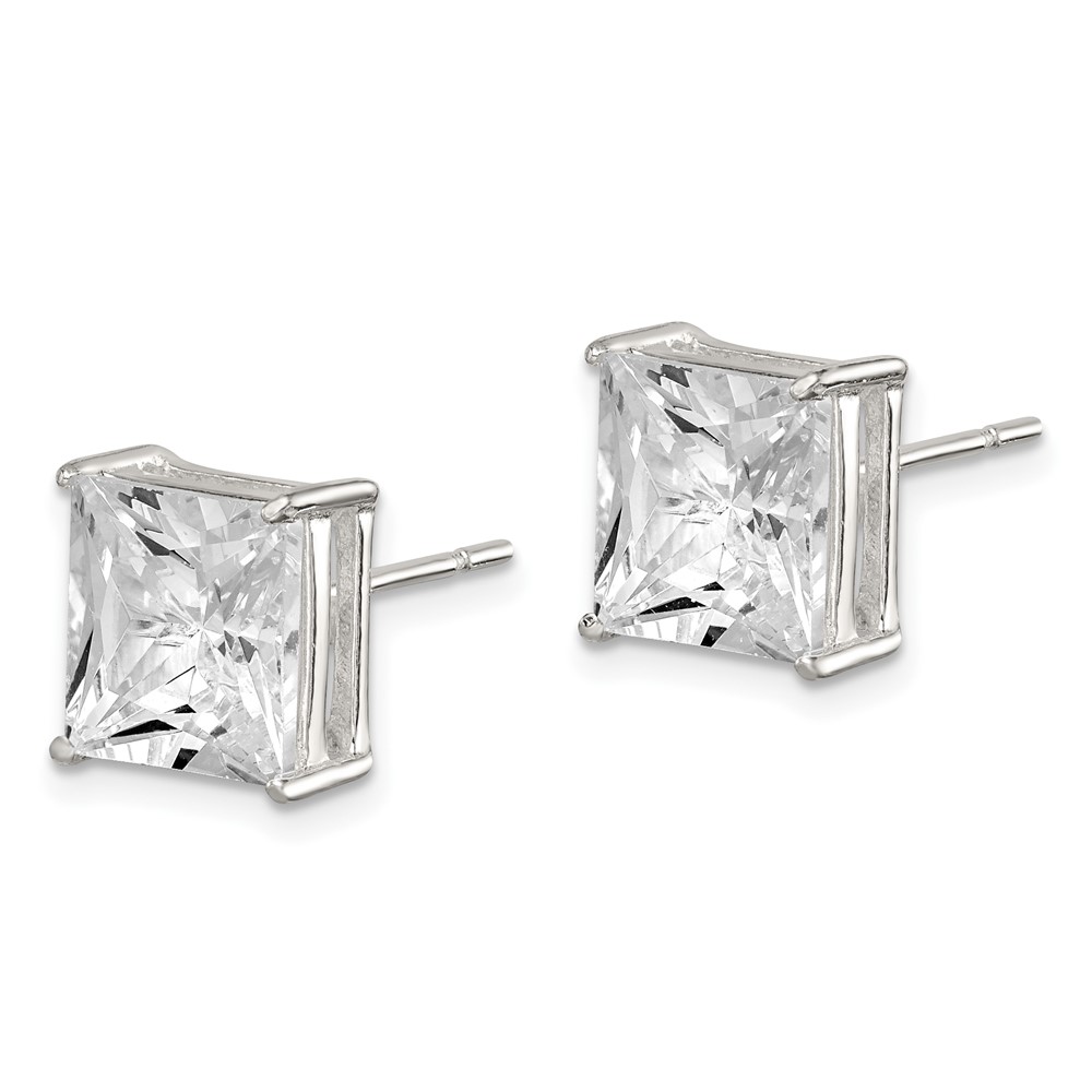 Sterling Silver 9mm Square CZ Basket Set Stud Earrings (QE7509)