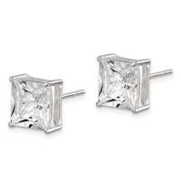 Sterling Silver 9mm Square CZ Basket Set Stud Earrings view 2
