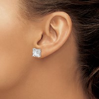 Sterling Silver 9mm Square CZ Basket Set Stud Earrings view 3