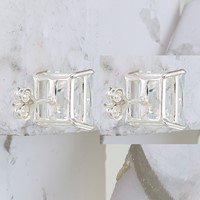 Sterling Silver 9mm Square CZ Basket Set Stud Earrings view 4