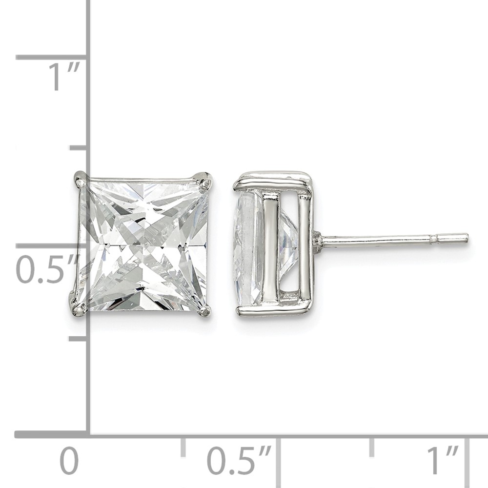 Sterling Silver 9mm Square CZ Basket Set Stud Earrings (QE7509)