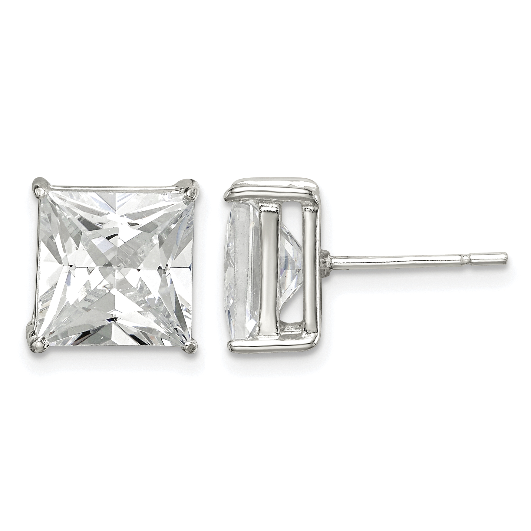 Sterling Silver 9mm Square CZ Basket Set Stud Earrings (QE7509)