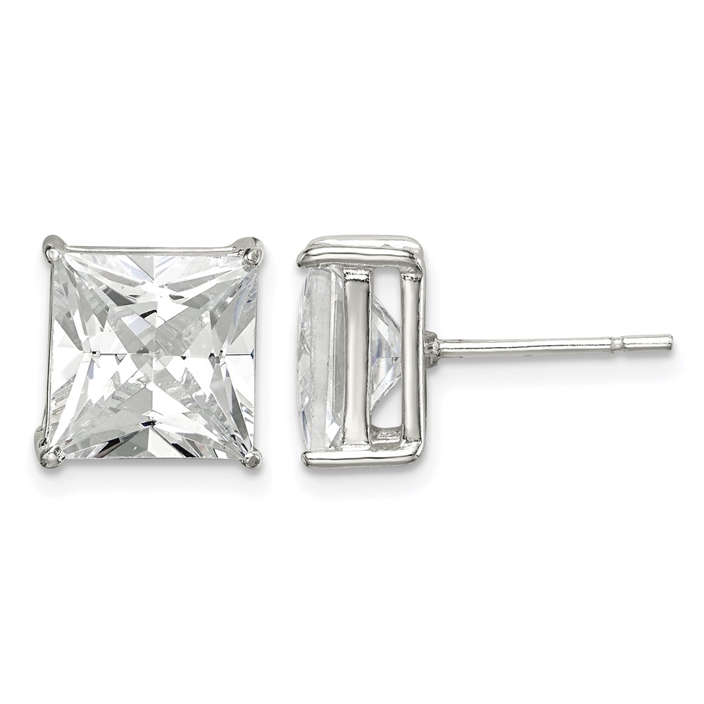 Sterling Silver 9mm Square CZ Basket Set Stud Earrings