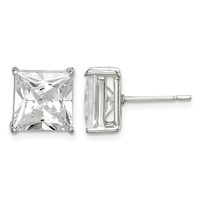 Sterling Silver 9mm Square CZ Basket Set Stud Earrings view 1